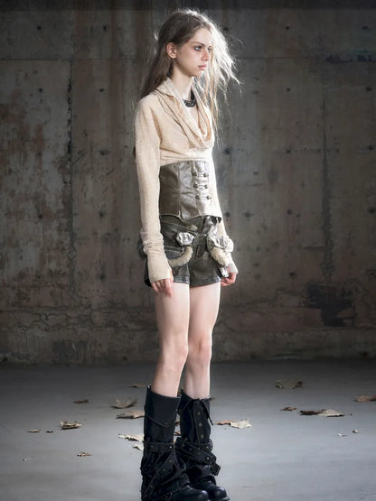 Faded Button Leather Leg Covers【s0000013963】