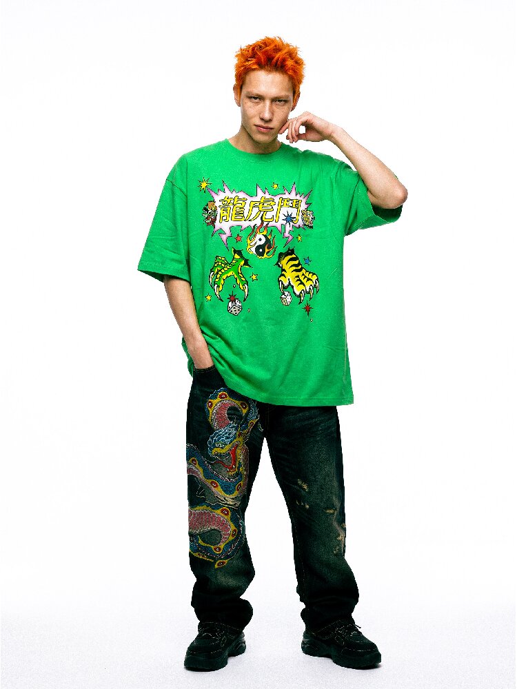 Dragon Tiger Print Oversized T Shirt【s0000017110】