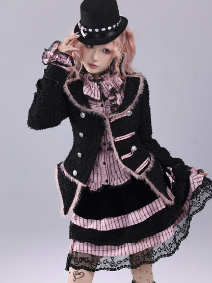 Pink Black Check Bow Flared Shirt【s0000016221】