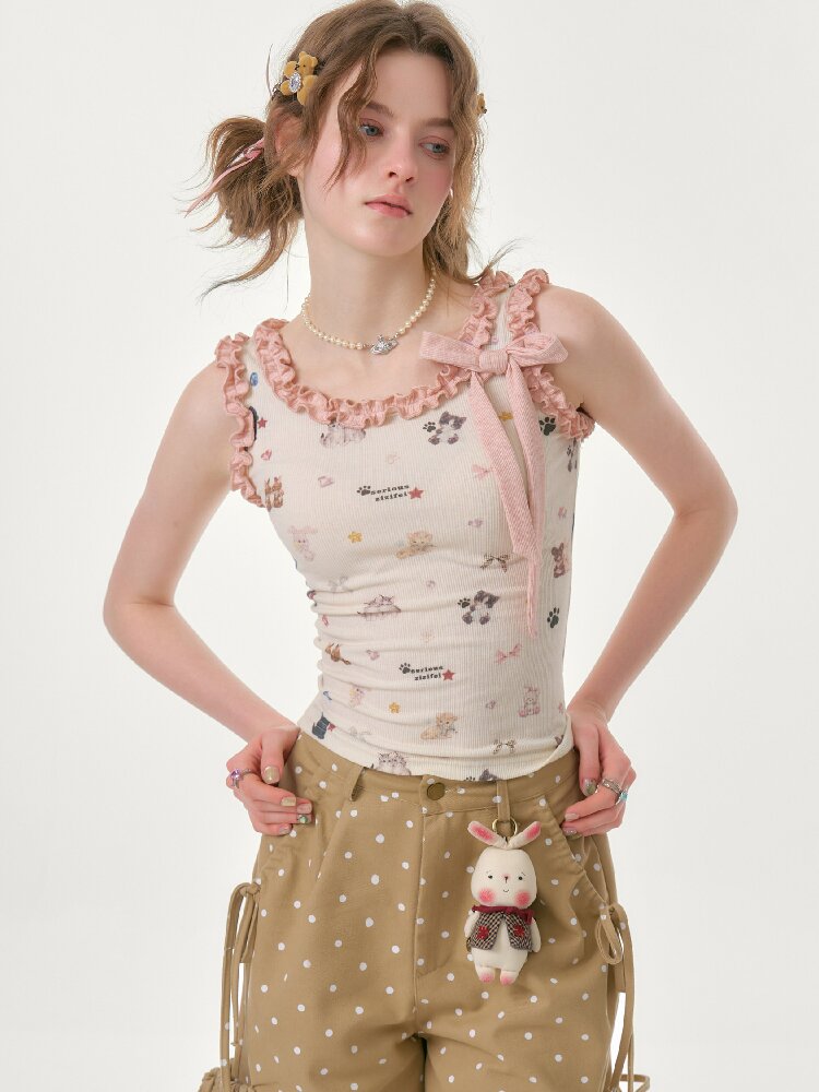 Printed Wood Ear Slim Camisole【s0000016623】
