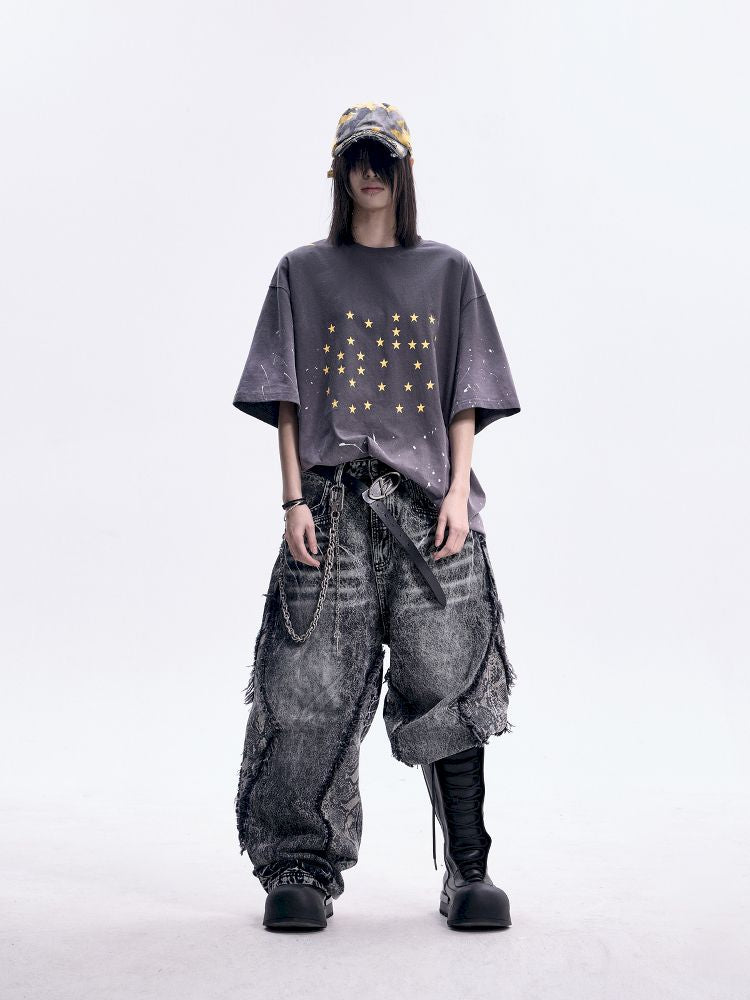 Ink Splatter Print Gradient Washed T-Shirt【s0000012094】