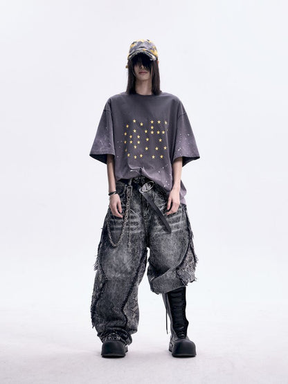 Ink Splatter Print Gradient Washed T-Shirt【s0000012094】