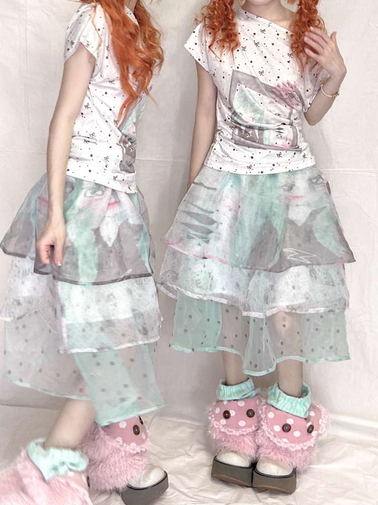 Spliced Half Length Gauze Skirt【s0000015205】