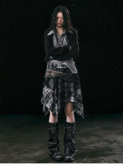 Star Plaid IRREGULAR RAW EDGE HALF SKIRT [S0000010750]