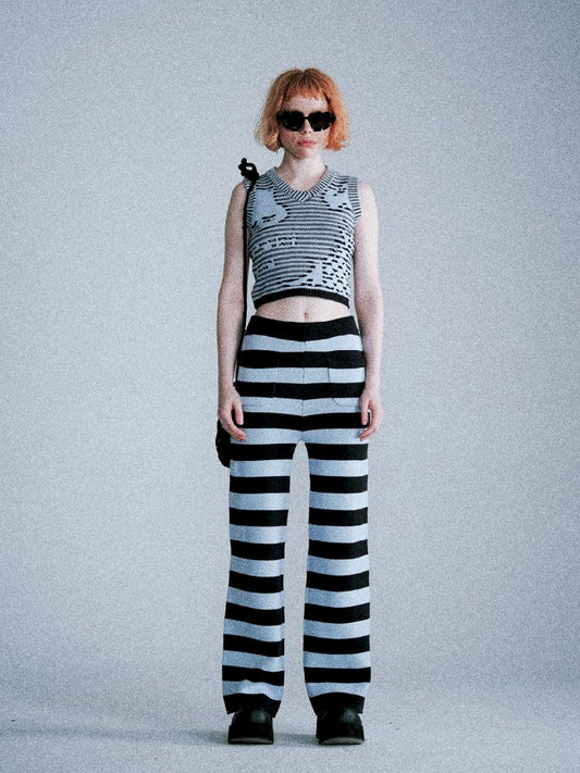 V-Neck Skinny Short Sesame Jacquard Knit Vest【s0000005399】