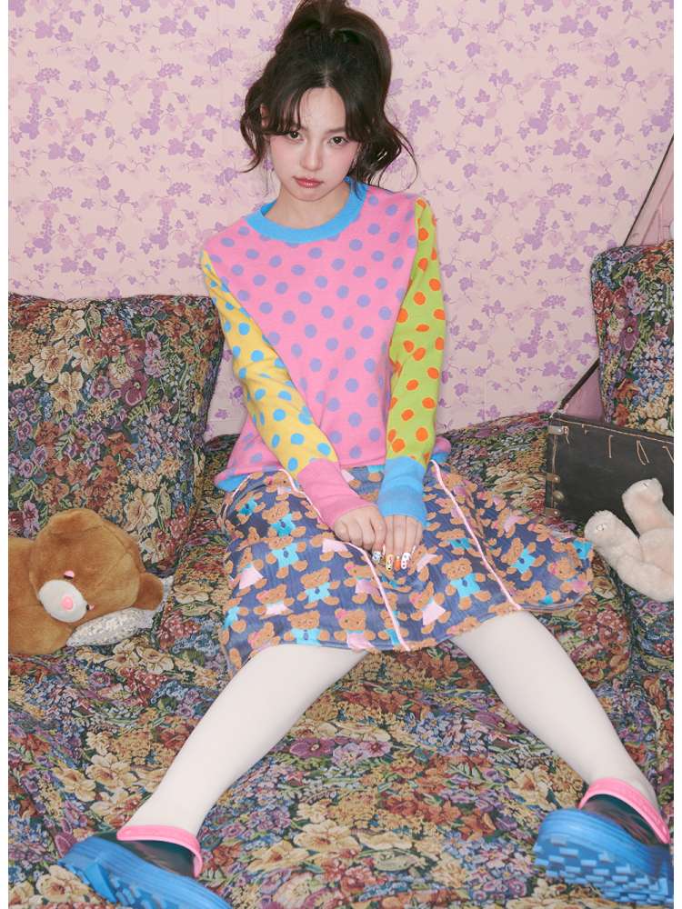 Contrasting Polka Dot Crew Neck Pullover【s0000014827】