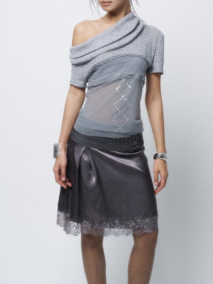 Stacked Neck Mesh Knitted T-Shirt【s0000016290】