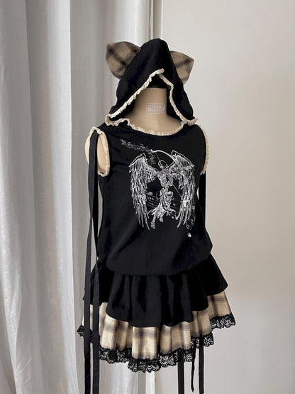 Cat Ear Hooded Skull Print Loose Dress【s0000012436】