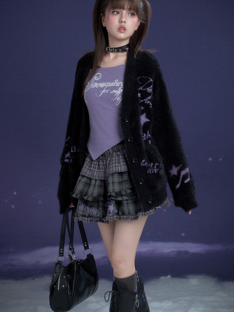 Black Purple Print Fake Two Tee【s0000015469】