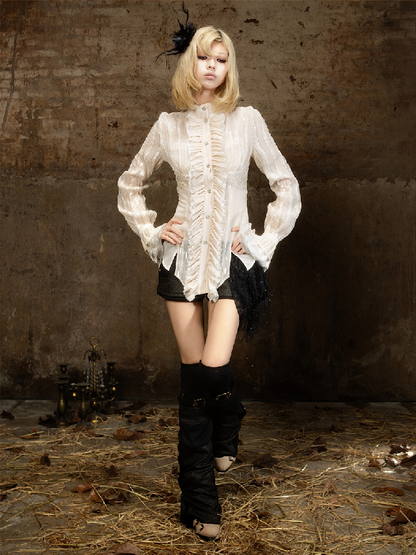 Lace Sequin Patchwork Court Shirt【s0000018382】
