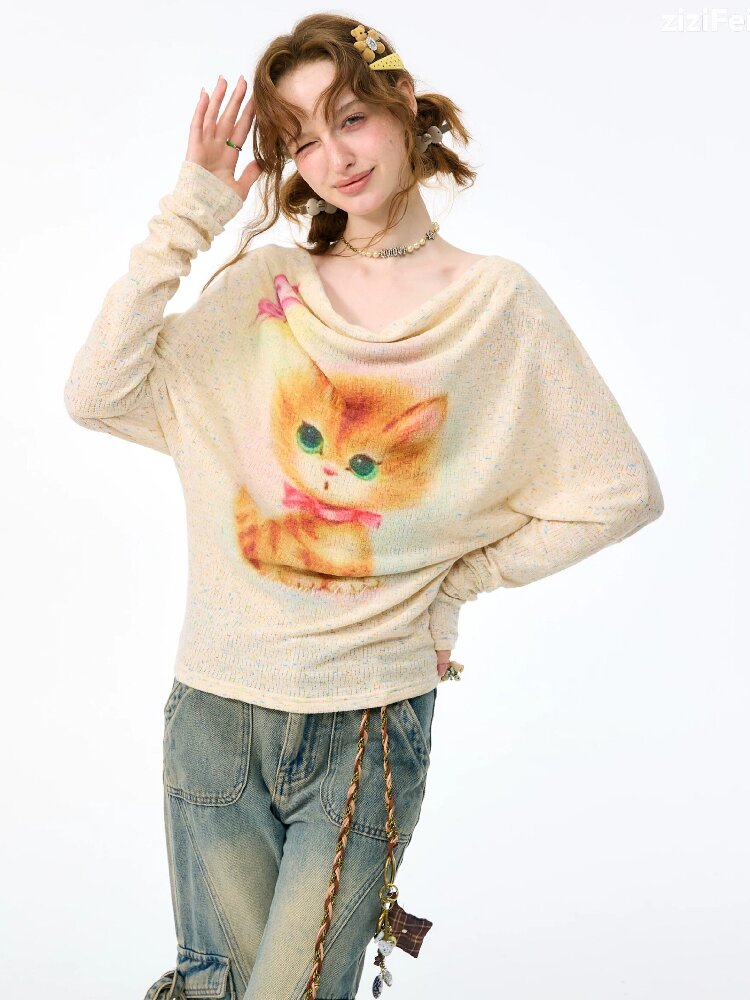 Swaying Collar Cat Knit Sweater【s0000017882】