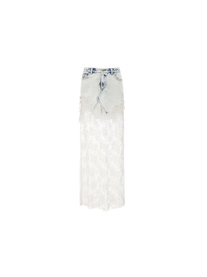 French Lace Splicing Denim Long Skirt【s0000009858】