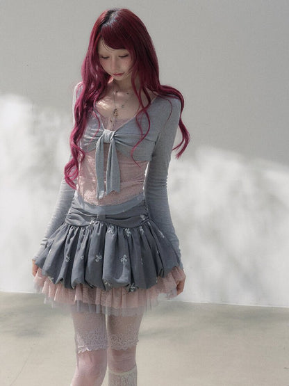 Gray Pink Patchwork Bow Strap Set【s0000019257】