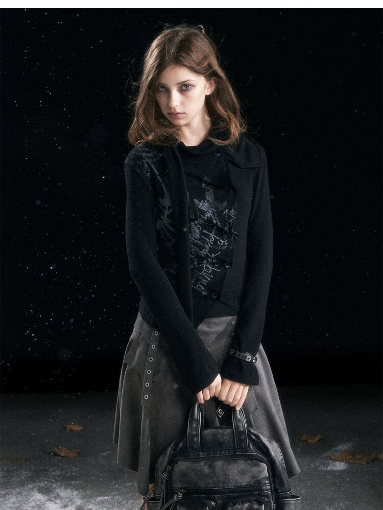 Mottled Graffiti Pleated Knit Top【s0000015552】