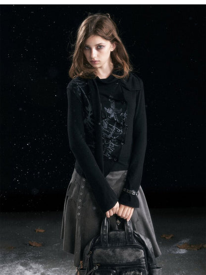 Mottled Graffiti Pleated Knit Top【s0000015552】