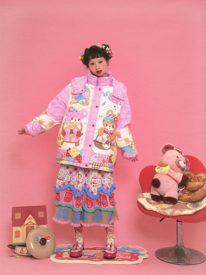 곰 핑크 따뜻한 후드 재킷 [S0000011331]