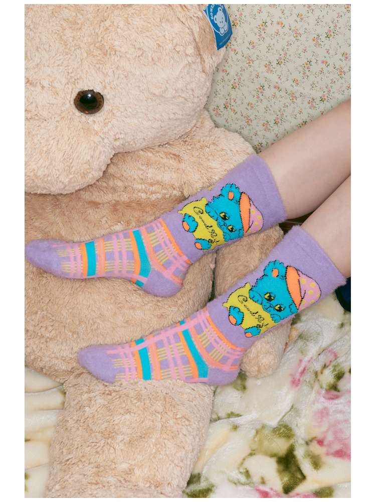 Plush-Style Check Pattern Animal Socks【s0000014510】