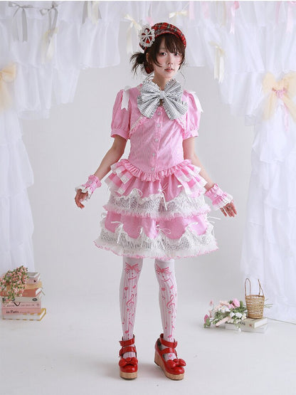 Pink Striped Lolita Puffy Skirt【s0000016560】
