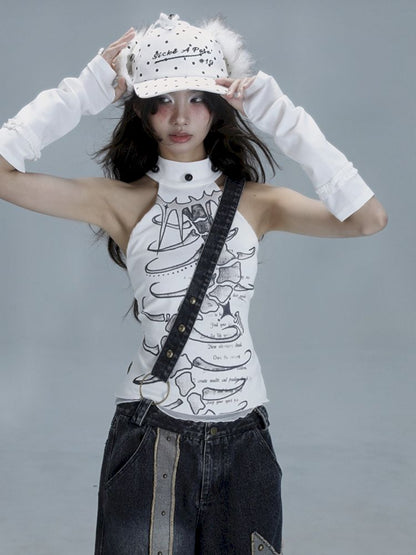 White Skinny Neck Tank Top【s0000013487】