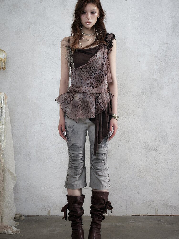 Distressed Lace Print Cropped Pants【s0000017860】