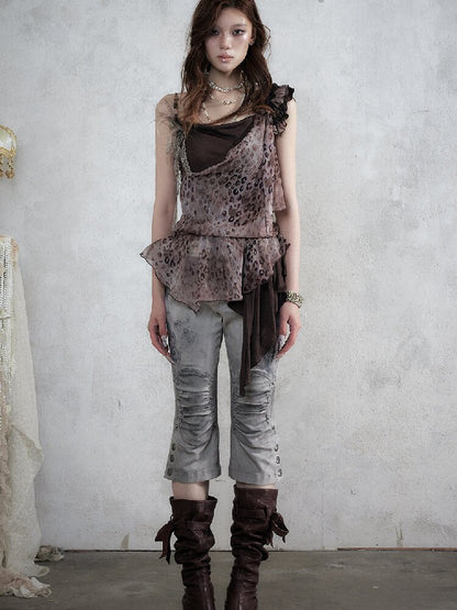 Distressed Lace Print Cropped Pants【s0000017860】