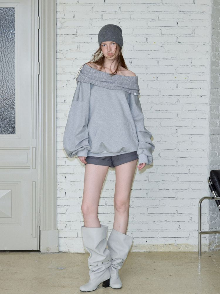 Ramped shoulder one-line collar loose pullover【s0000013735】