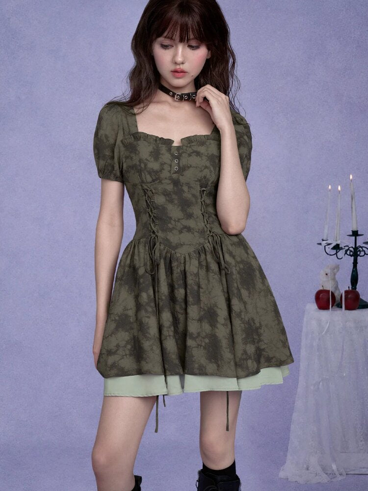 Strap Giant Waist Grip Print Dress【s0000017279】