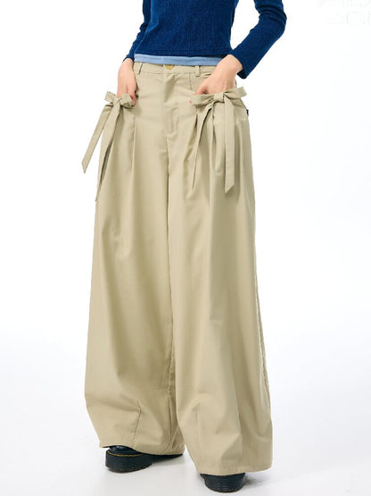 Soft Bow Drape Casual Wide Pants【s0000017874】