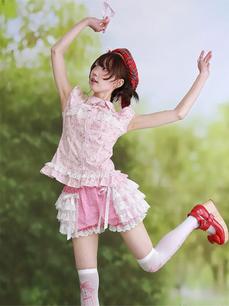 Pink Polka Dot Lolita Pants Skirt【s0000016552】
