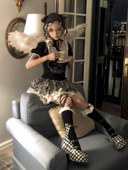 Plaid suit T-shirt/cake skirt【s0000012434】