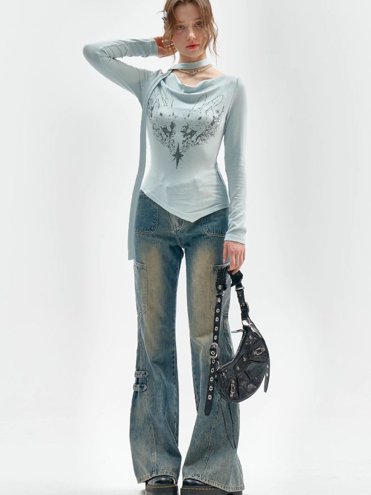 Swing Neck Long Sleeve T-Shirt【s0000011520】