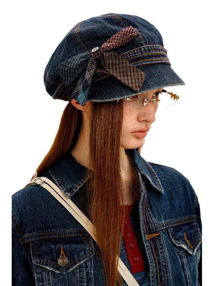Big Bow Check Panelled Denim Hat【s0000016126】
