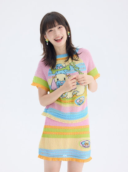 Hollow Knit Puppy Mini Skirt Set【s0000017689】