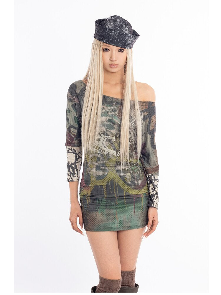 Graffiti Stitched Sleeve T-Shirt【s0000018062】