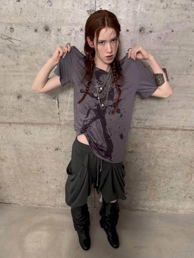 Drawstring Denim Girl Print T-Shirt【s0000012712】