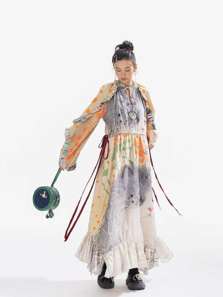 인쇄 된 길고 느슨한 드레스 [S0000011312]