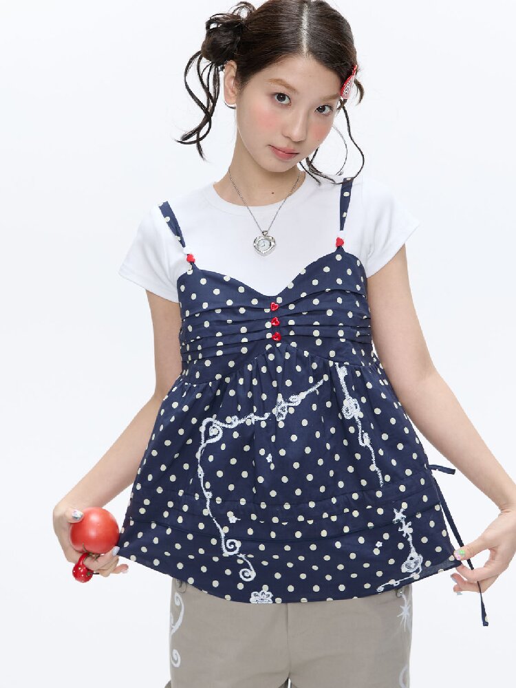 Summer Navy Blue Polka Dot Top【s0000016395】