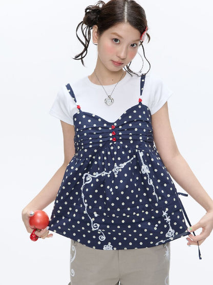 Summer Navy Blue Polka Dot Top【s0000016395】