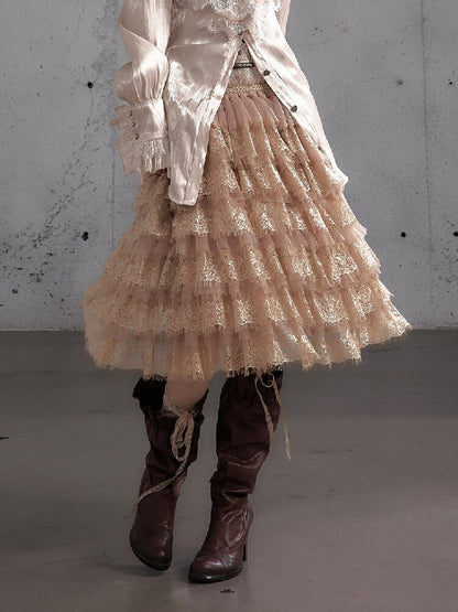 Lace Patchwork Tulle Cake Skirt【s0000019163】