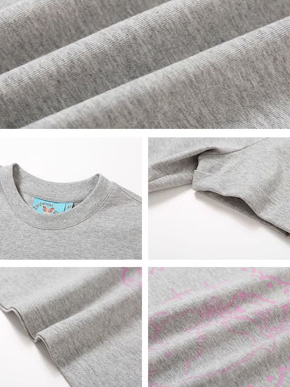 Pink Love Cat Pattern Printed Short Sleeve T-Shirt【s0000008855】