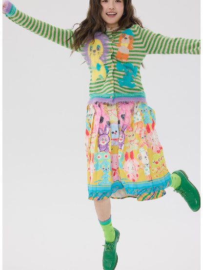 Striped Plush Cartoon Knit Cardigan【s0000016198】