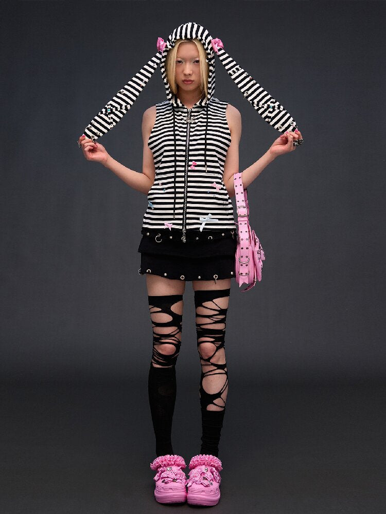 Hardware Decoration Bow Striped Vest【s0000017026】