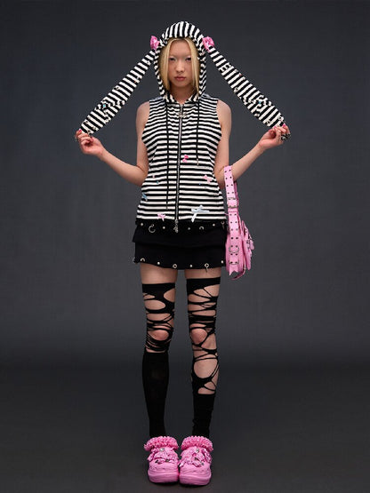 Hardware Decoration Bow Striped Vest【s0000017026】