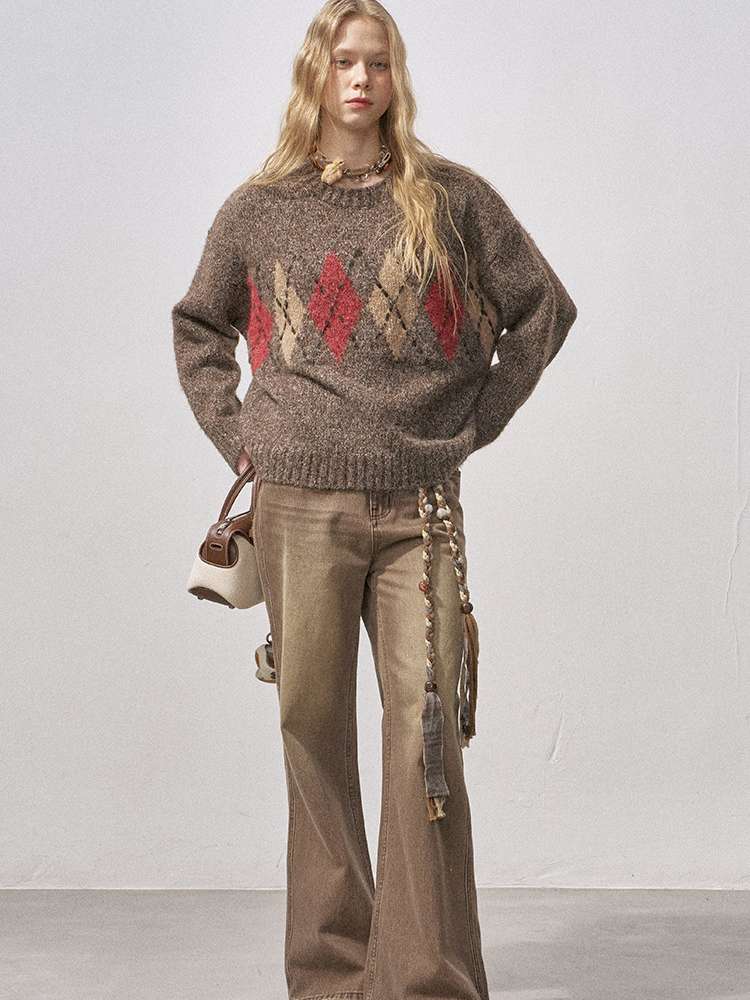 Diamond Plaid Knit Sweater Pants【s0000015072】
