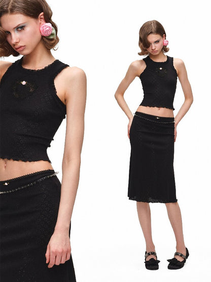 Jacquard Knitted Vest Midi Skirt【s0000016904】
