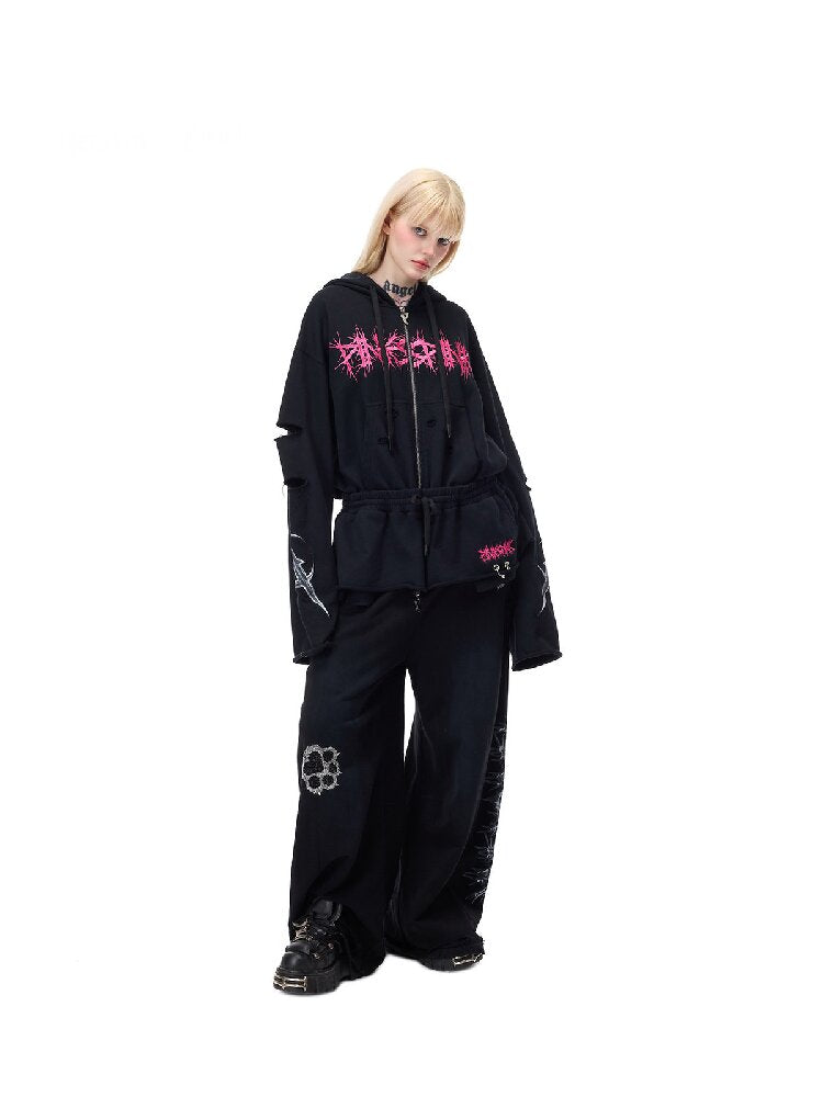 Riveted Hole Design Hooded Sweatshirt【s0000017728】