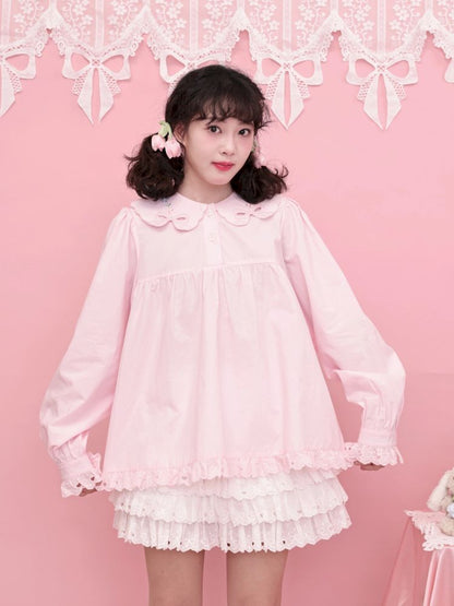 Doll Collar Zipper Neck Pink Lace Blouse【s0000013492】
