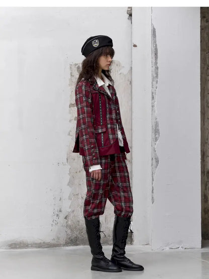 College Punk Badge Plaid Blazer【s0000014204】