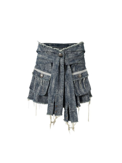 Hooded washed denim shirt dress skirt【s0000012784】