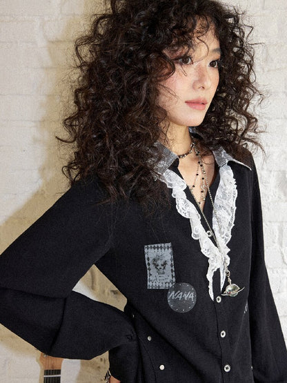 Punk-Style Lace Patchwork Shirt【s0000017895】